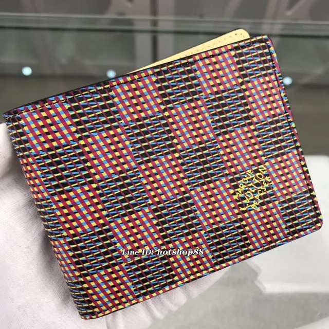 路易威登LV錢包 N63261紅格 經典圖案浸潤霓虹色彩 Slender錢夾包 LV男士短夾 xxlv1907